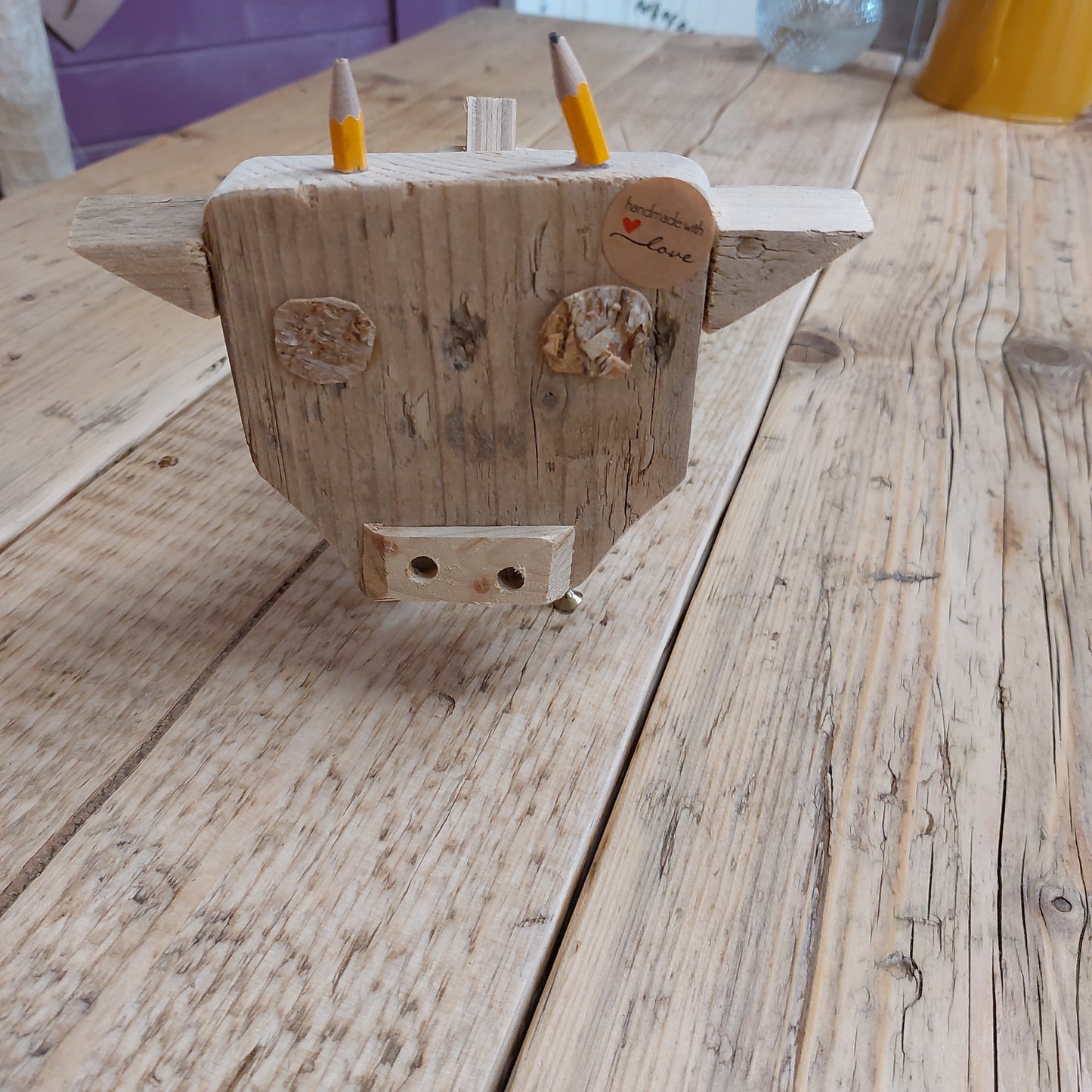 Handmade wooden cow