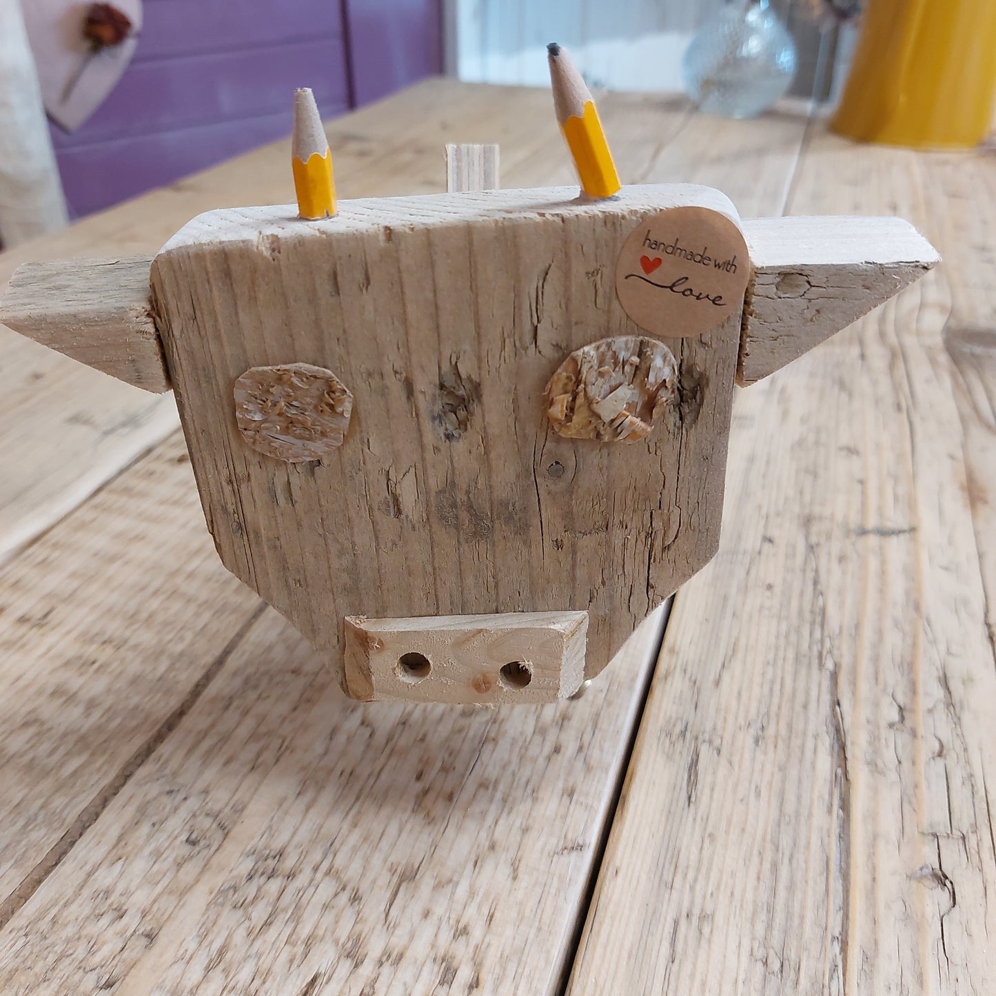 Handmade wooden cow