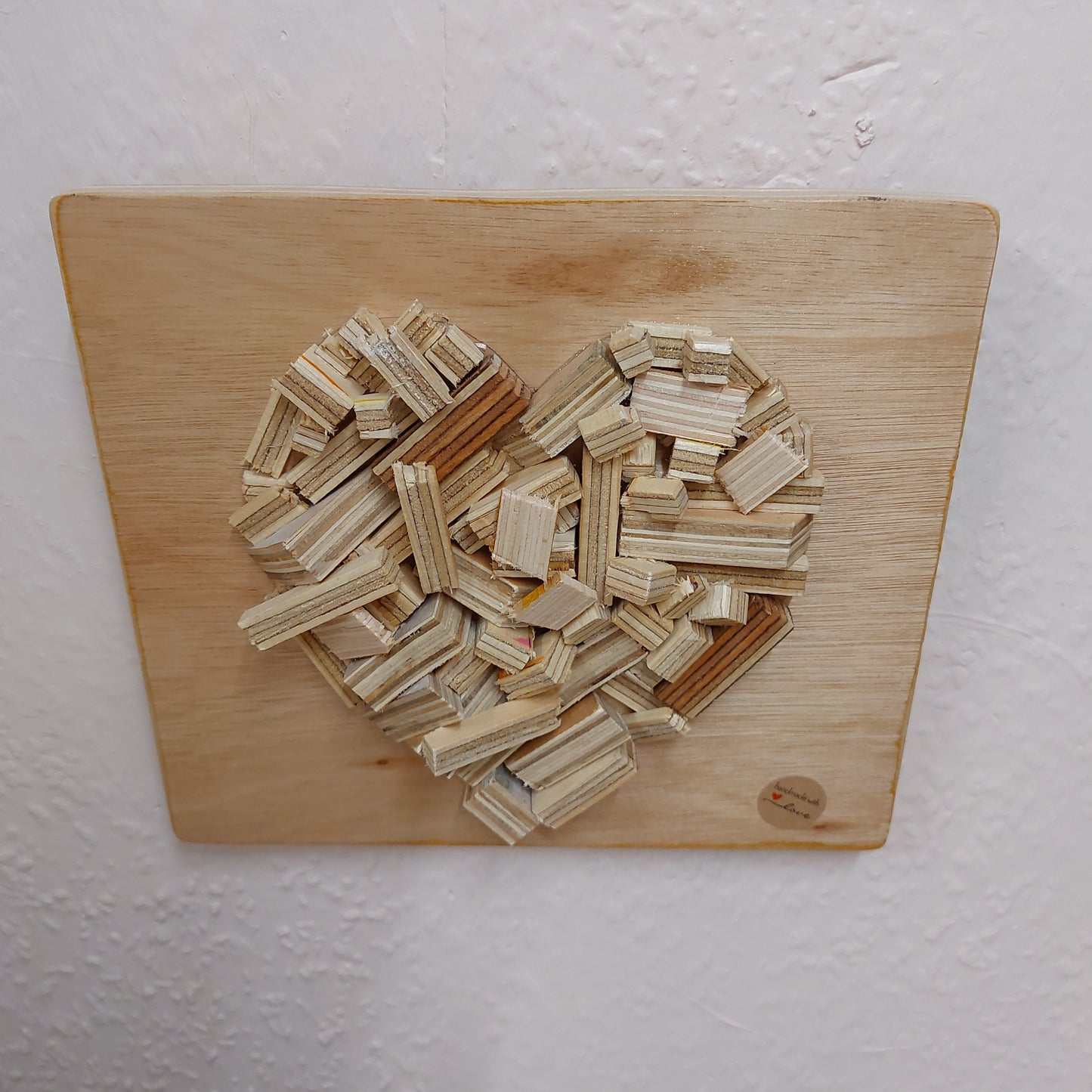 Handmade wooden heart stripe ply wood decoration