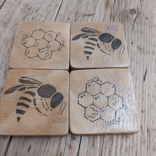 Set Of 4 chunky bee and honeycomb coasters handmade
