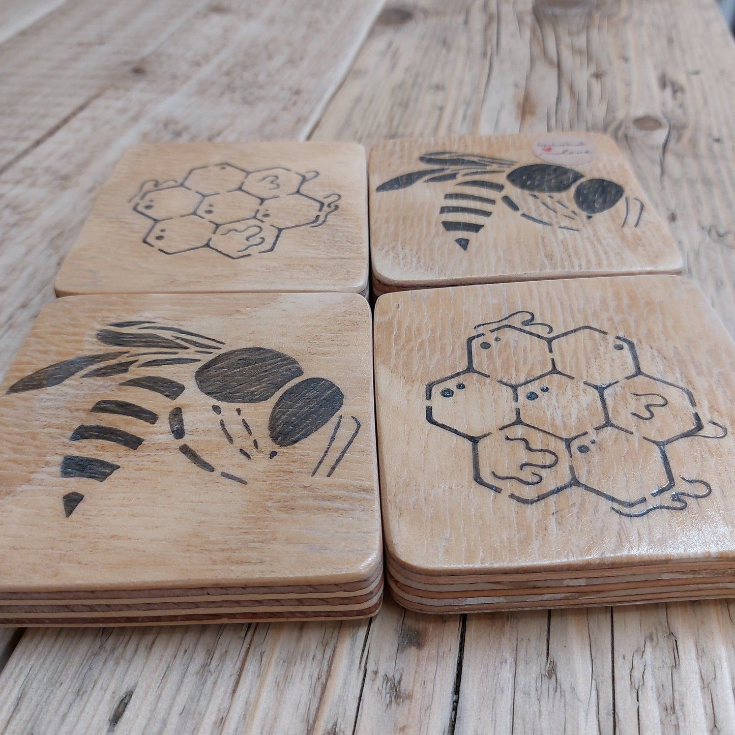 Set Of 4 chunky bee and honeycomb coasters handmade