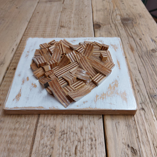 Handmade wooden heart stripe ply wall hanging design