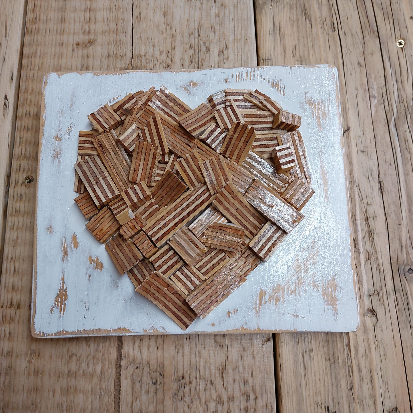 Handmade wooden heart stripe ply wall hanging design
